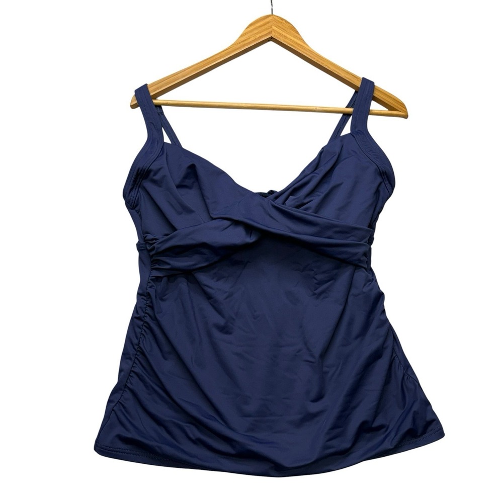 Lands End Womens Tankini Top 12 Navy Blue Swim Swimsuit Underwire Adjustable